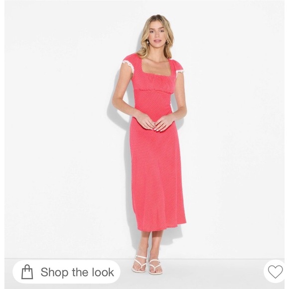 wild fable Dresses & Skirts - Wild Fable Red White Polka Dot Square Neck Open Back Midi Dress Cap Sleeve XL